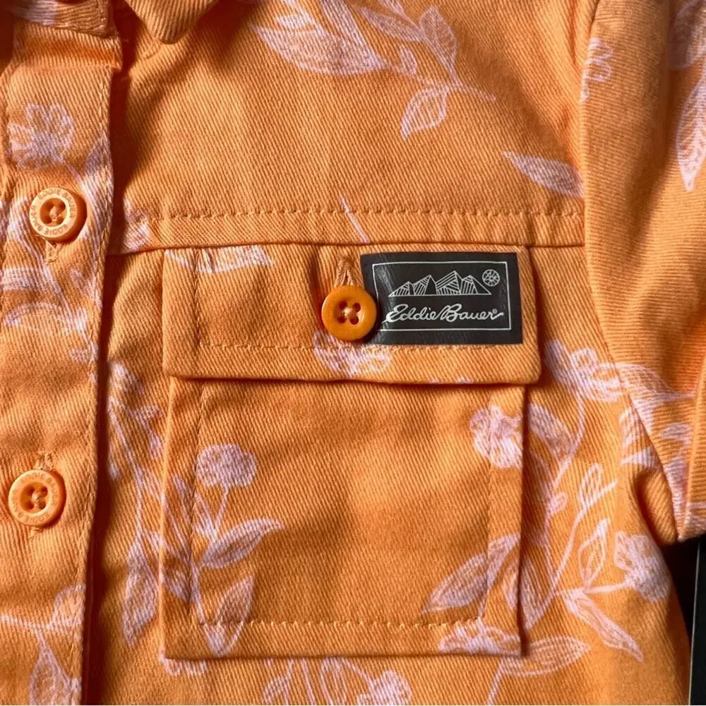 Eddie Bauer Girls Orange Papaya Short Sleeve Button Front Tie Waisted Set Sz 18M
